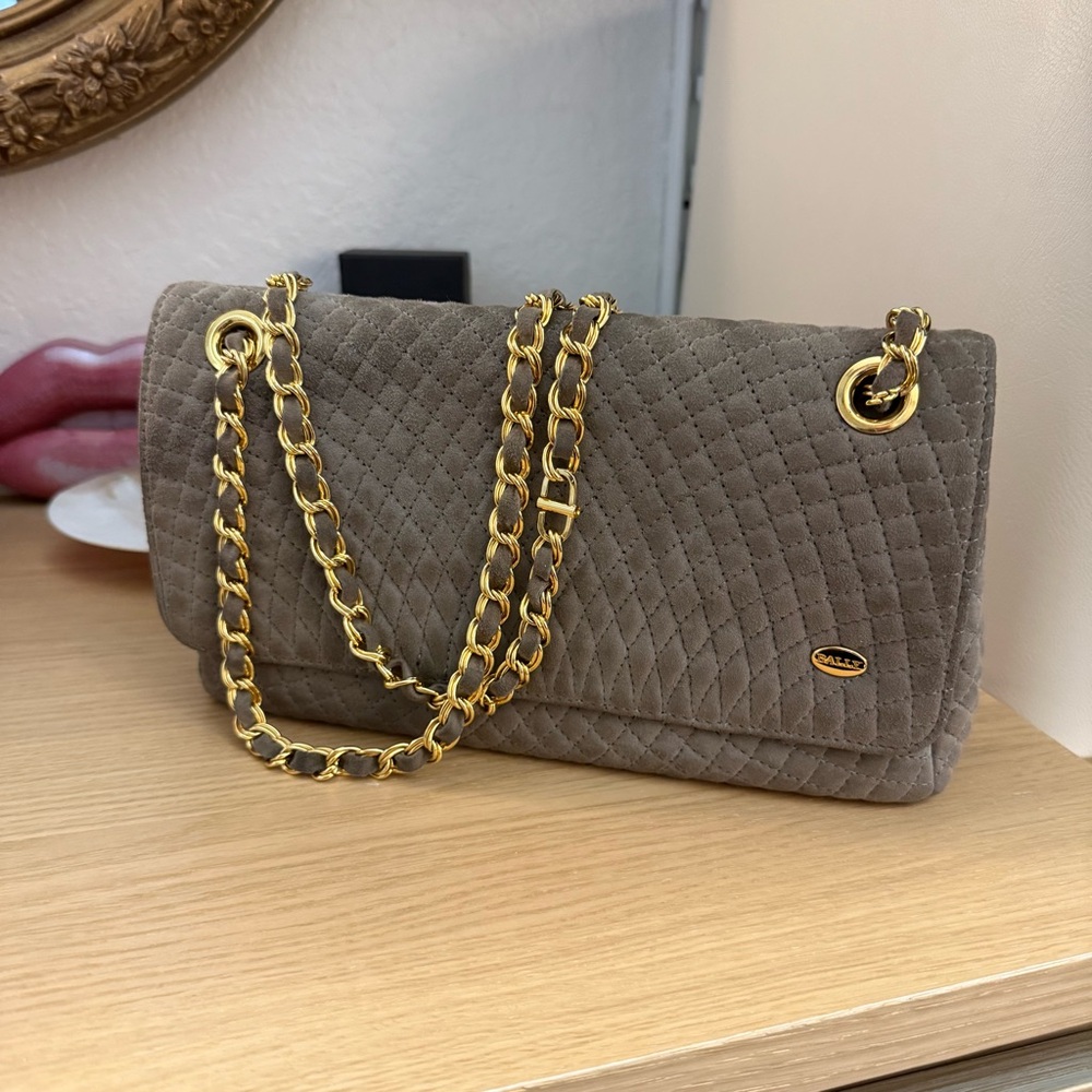 Bally Taupe and Gold Vintage Quilted double flap Bag
